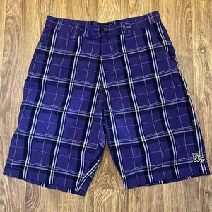Vintage Billabong Shorts Men 33 Purple Plaid Baggy Long Waist Skater Surf Grunge